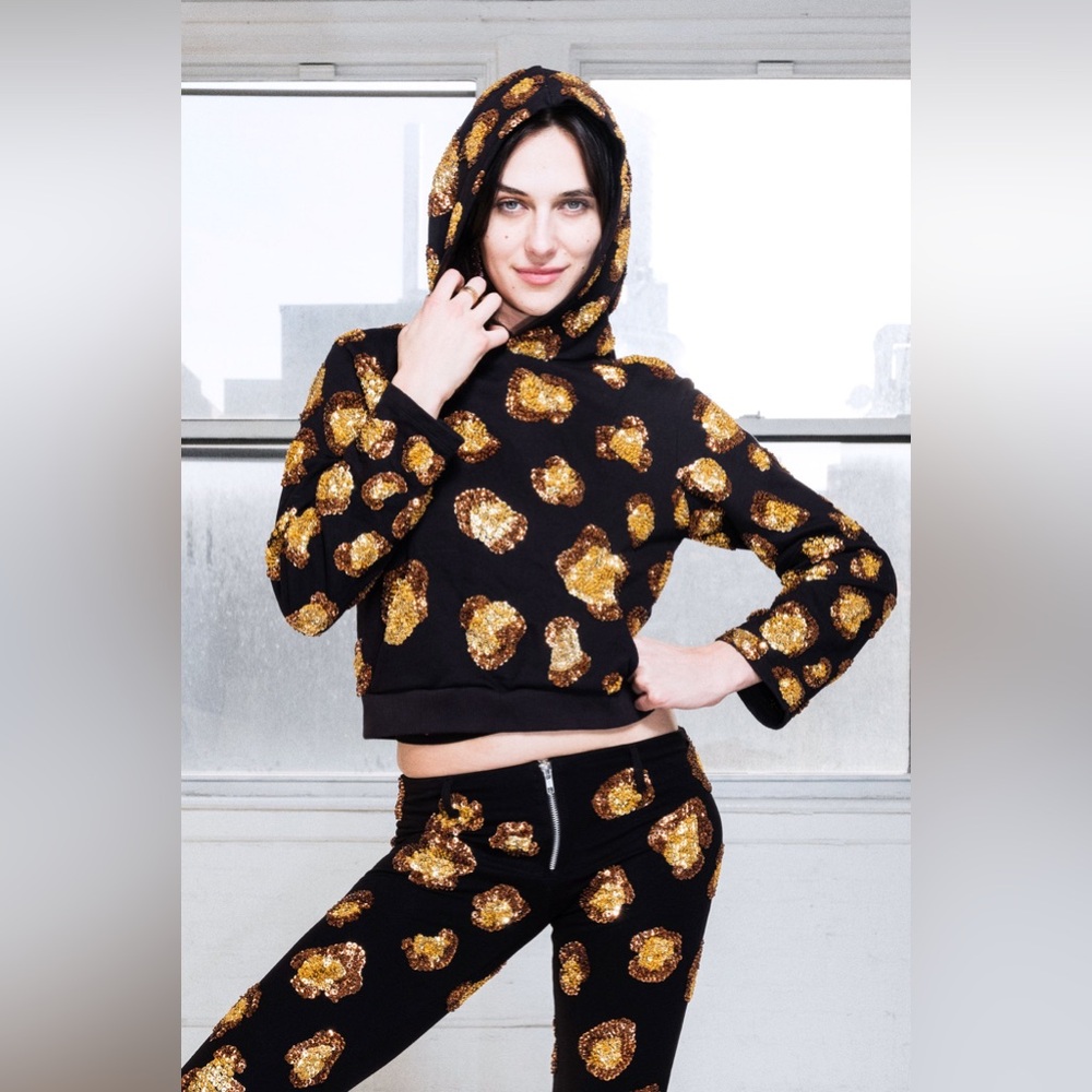 DI$COUNT UNIVERSE The Fire Leopard Hoodie Red Black Sequin Cotton XL